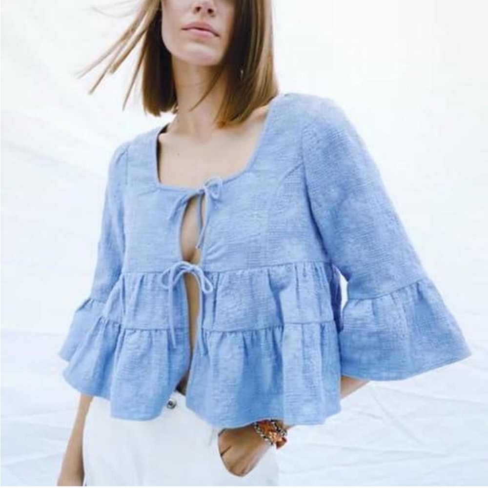 Zara Blue Ruffled Crop Women's Top